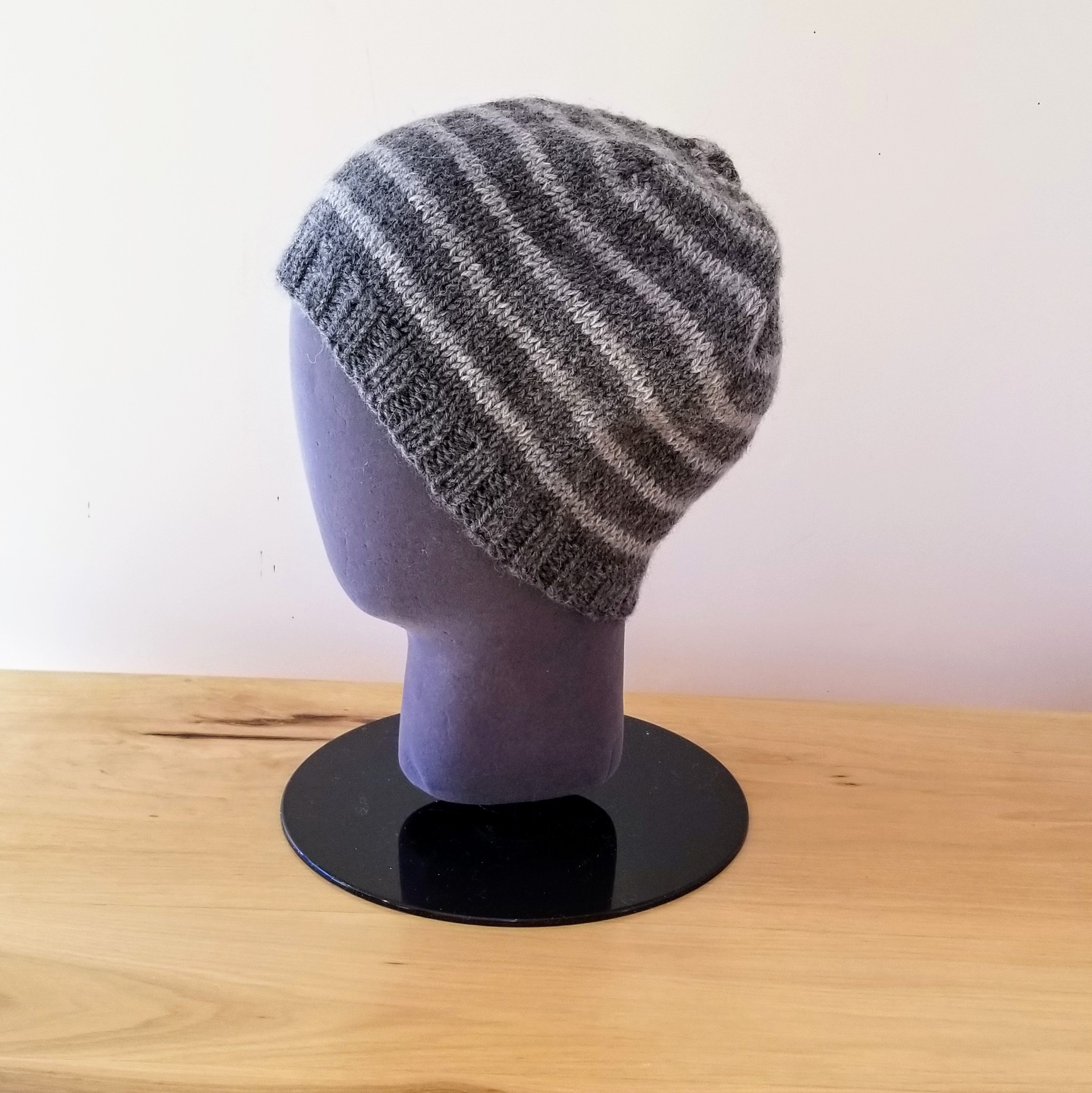 Light Grey-Dark Grey Striped Toque – Handmade by Gwynne