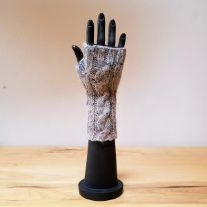 Heather Grey-Cream with Black Flecks Cabled Cuff and Top Fingerless Gloves