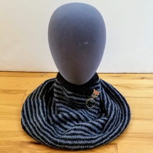 Charcoal Black and Dusky Blue Tweed Striped Neck Warmer