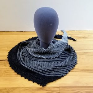Charcoal Black, Medium Grey and Light Grey Tweed Lace and Striped Scarf/Shawl