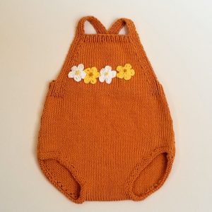 Orange Romper with Crocheted Flowers