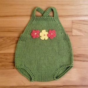 Green Romper with Tangerine and Yellow Flowers