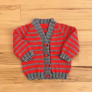 Red Striped Infant Cardigan with Ladybug Buttons