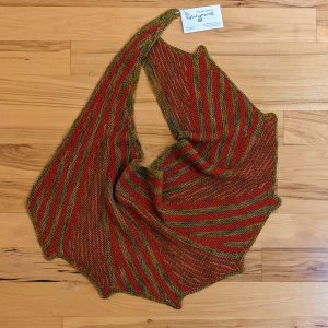 Rust Orange and Green/Orange Variegated Striped and Scalloped Scarf/Shawl