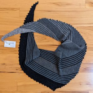 Charcoal Black, Medium Grey and Light Grey Tweed Lace and Striped Scarf/Shawl