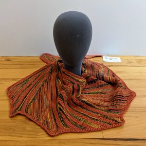 Burnt Orange and Golden Yellow-Brown-Green Variegated Striped and Scalloped Scarf/Shawl