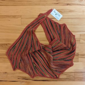 Burnt Orange and Golden Yellow-Brown-Green Variegated Striped and Scalloped Scarf/Shawl