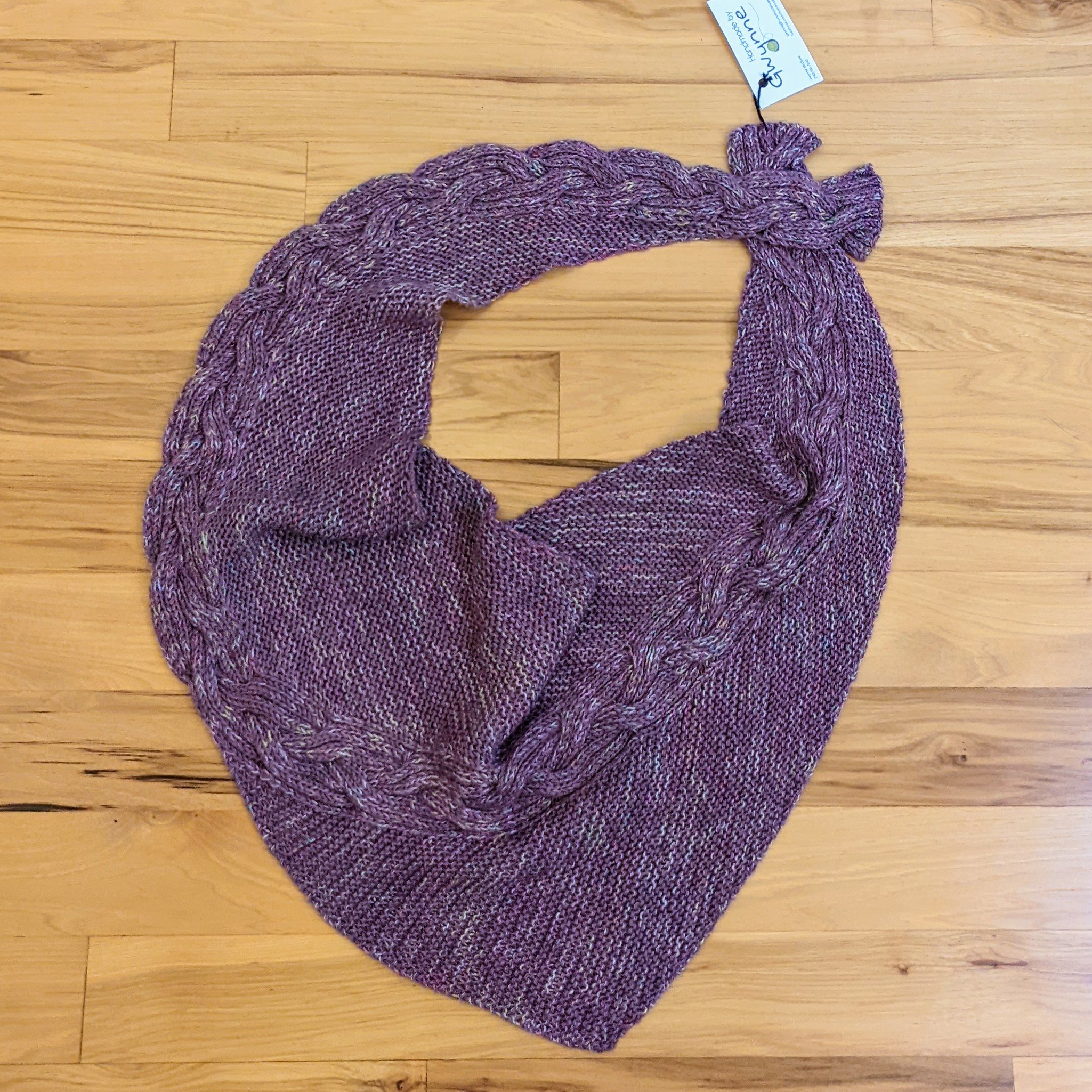 Dusky Lavender with Variegated Pale Blue-Green Yarn Reversible Cable Scarf/ Shawl – Handmade by Gwynne