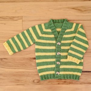 Green and Yellow Striped Infant Cardigan with Bee Buttons