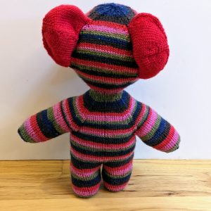 Green Red Pink and Blue Striped Teddy with Red Ears
