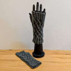 Grey Tweed Braided Cable Fingerless Gloves