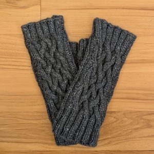 Grey Tweed Braided Cable Fingerless Gloves