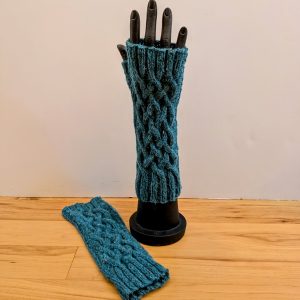 Teal Tweed Braided Cable Fingerless Gloves