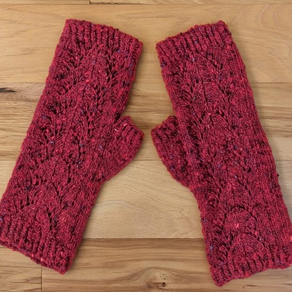 Lacy Cranberry Fingerless Gloves
