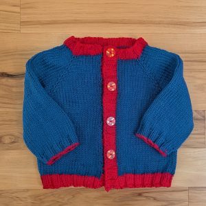 Blue with Red Trim Infant Cardigan